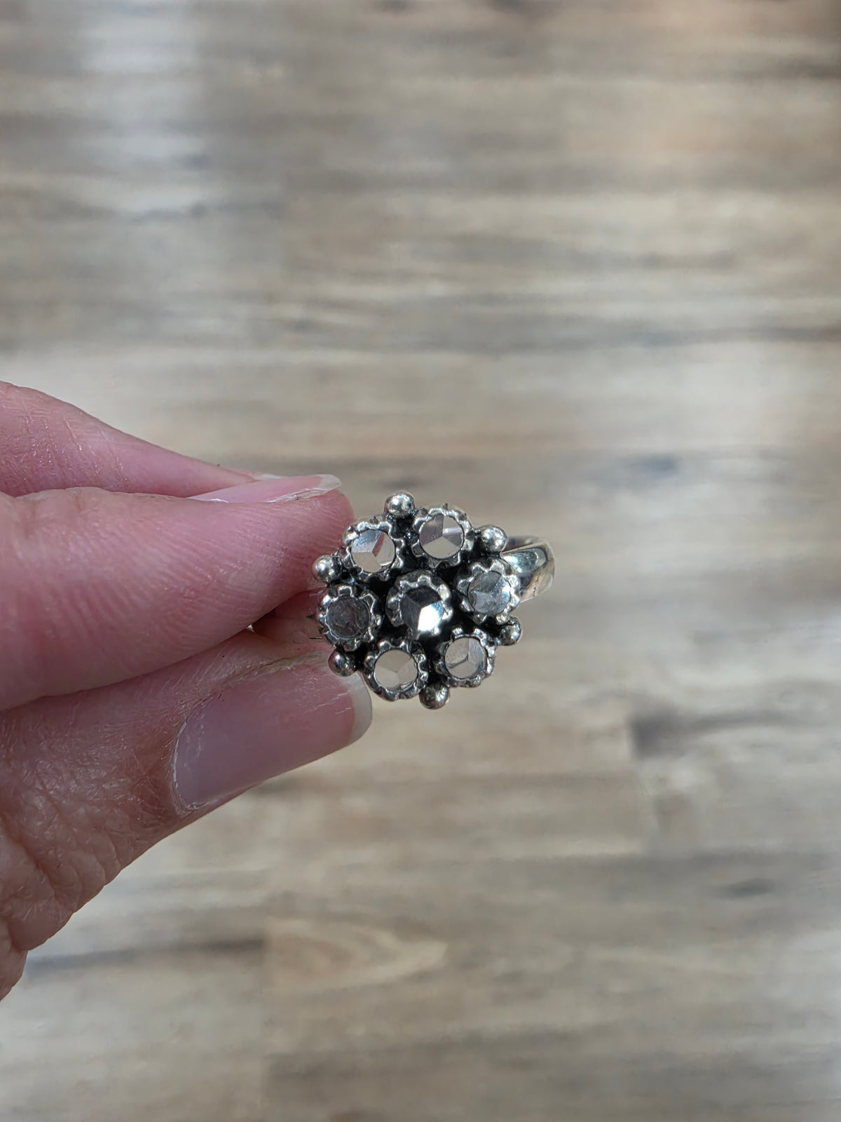 925 Sterling Silver Rock Crystal Floral Cluster Ring