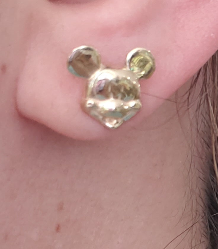 14k Solid Gold Mickey Mouse Head Stud Earrings Butterfly Pushbacks