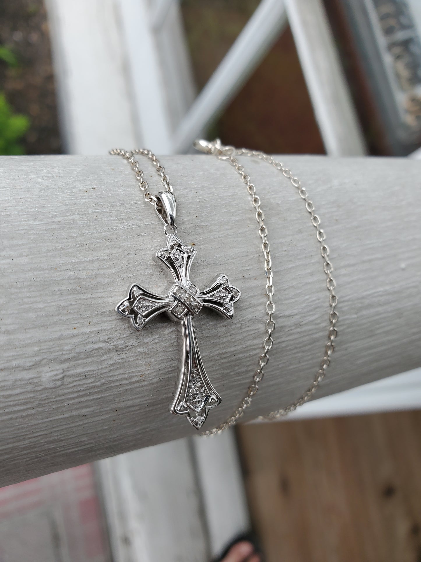 925 Sterling Silver Genuine Natural Diamond Cross Necklace Charm Pendant