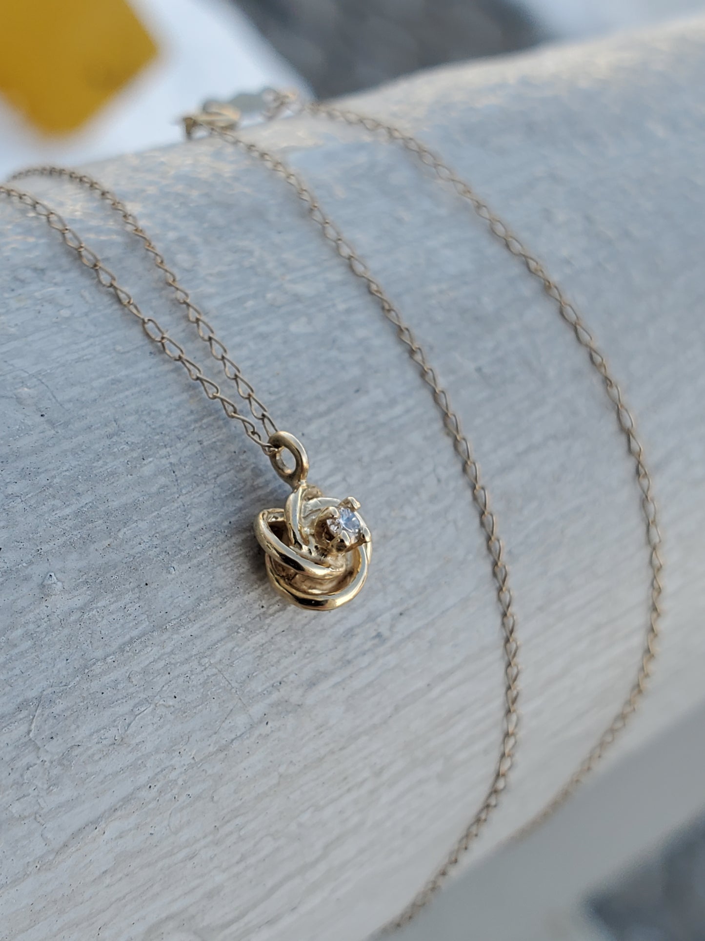 14k Solid Gold Petite Diamond Solitare Love Knot Necklace