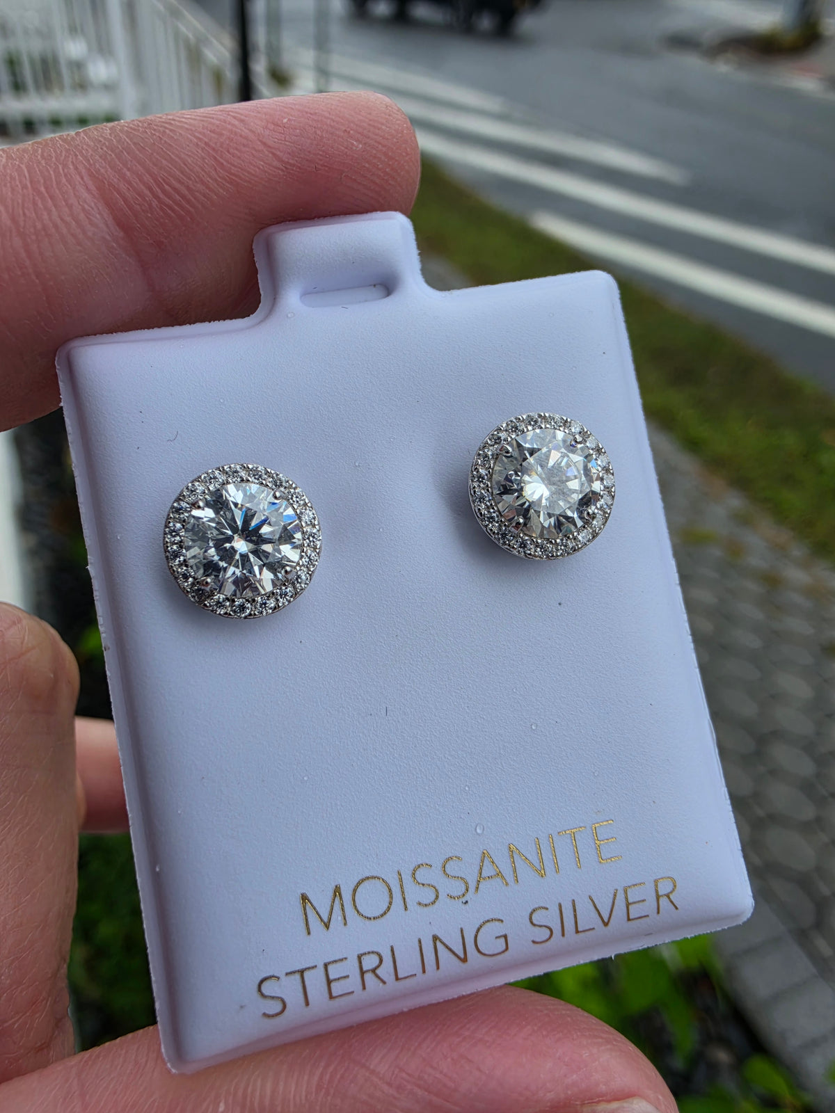 925 Sterling Silver 6.5mm 2tcw Round Moissanite Halo Stud Earrings