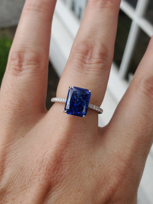 925 Sterling Silver "Frozen Elegance" Simulated Tanzanite and Zirconia Statement Ring