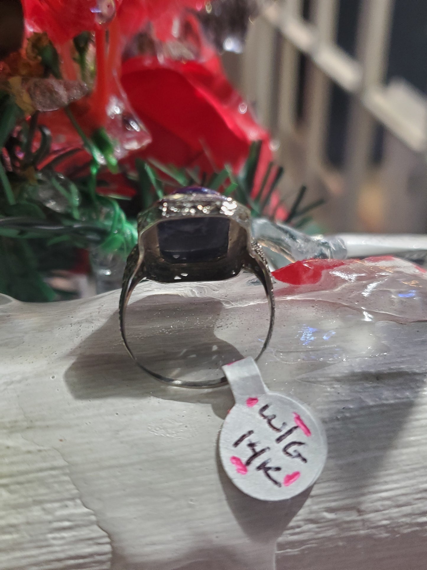 Antique 14k White Gold Sodalite Statement Ring