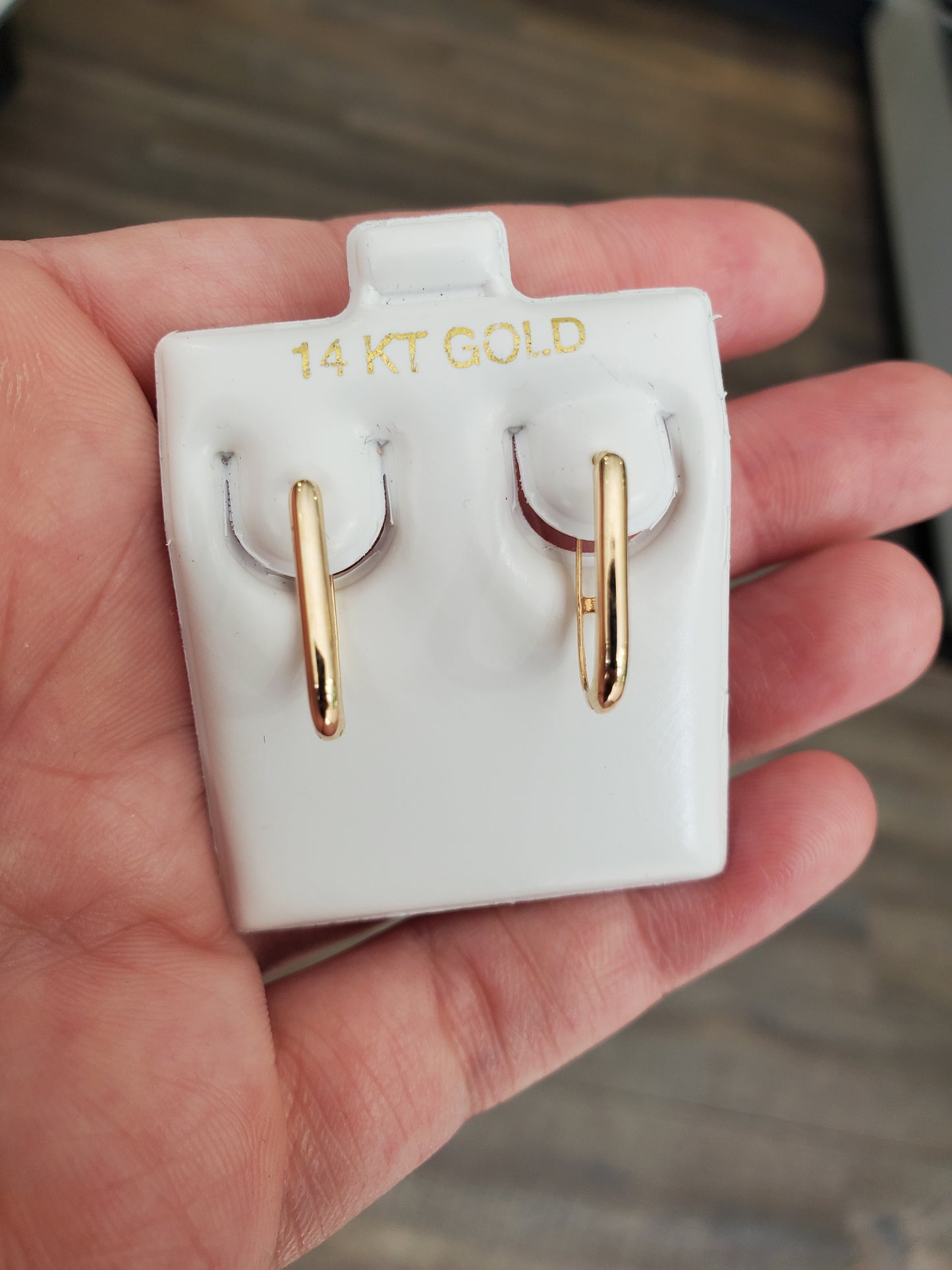 14k Solid Gold Hi-Polish Paperclip Huggie Hoop Earrings