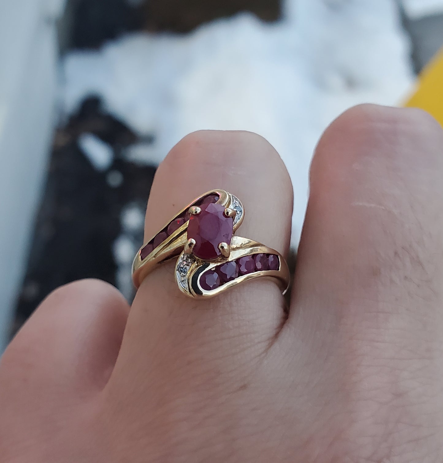 10k Solid Gold Natural Oval Ruby Bypass Ring