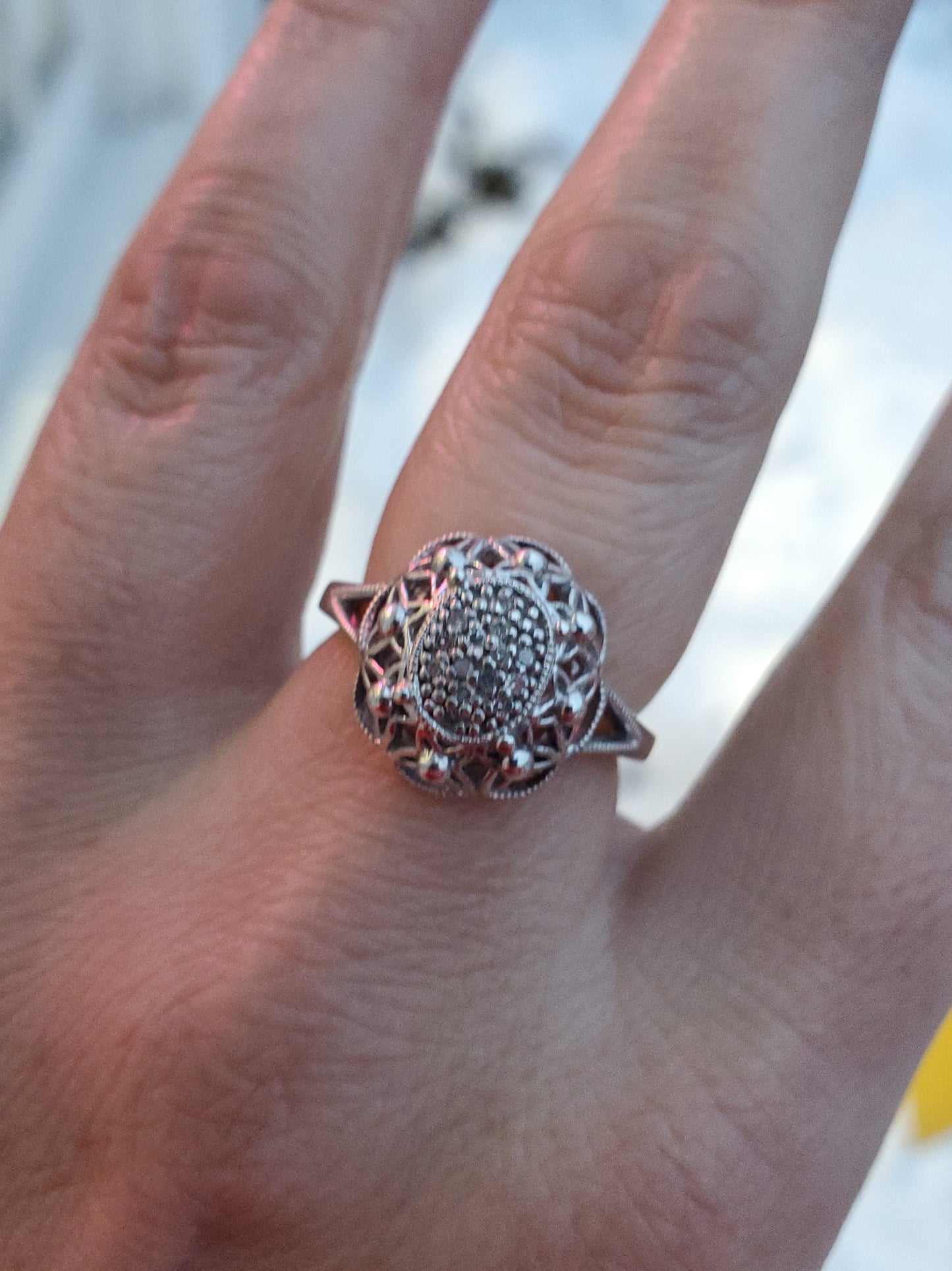 925 Sterling Silver Hidden Treasures Natural Diamond Pave Filagre Ring