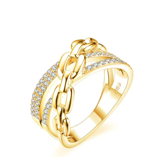 Love on Lockdown Crossover Moissanite Vermeil Silver Ring Size 7