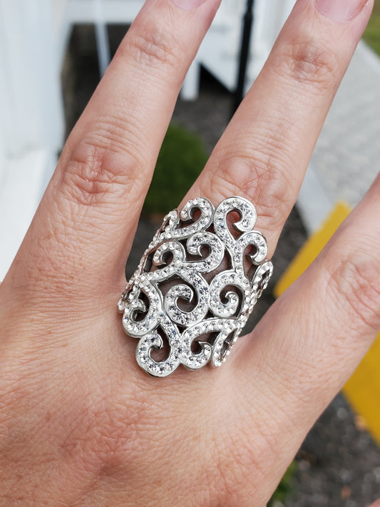 Stainless Steel Designer Milor Filagre Crystal Swirl Statement Ring