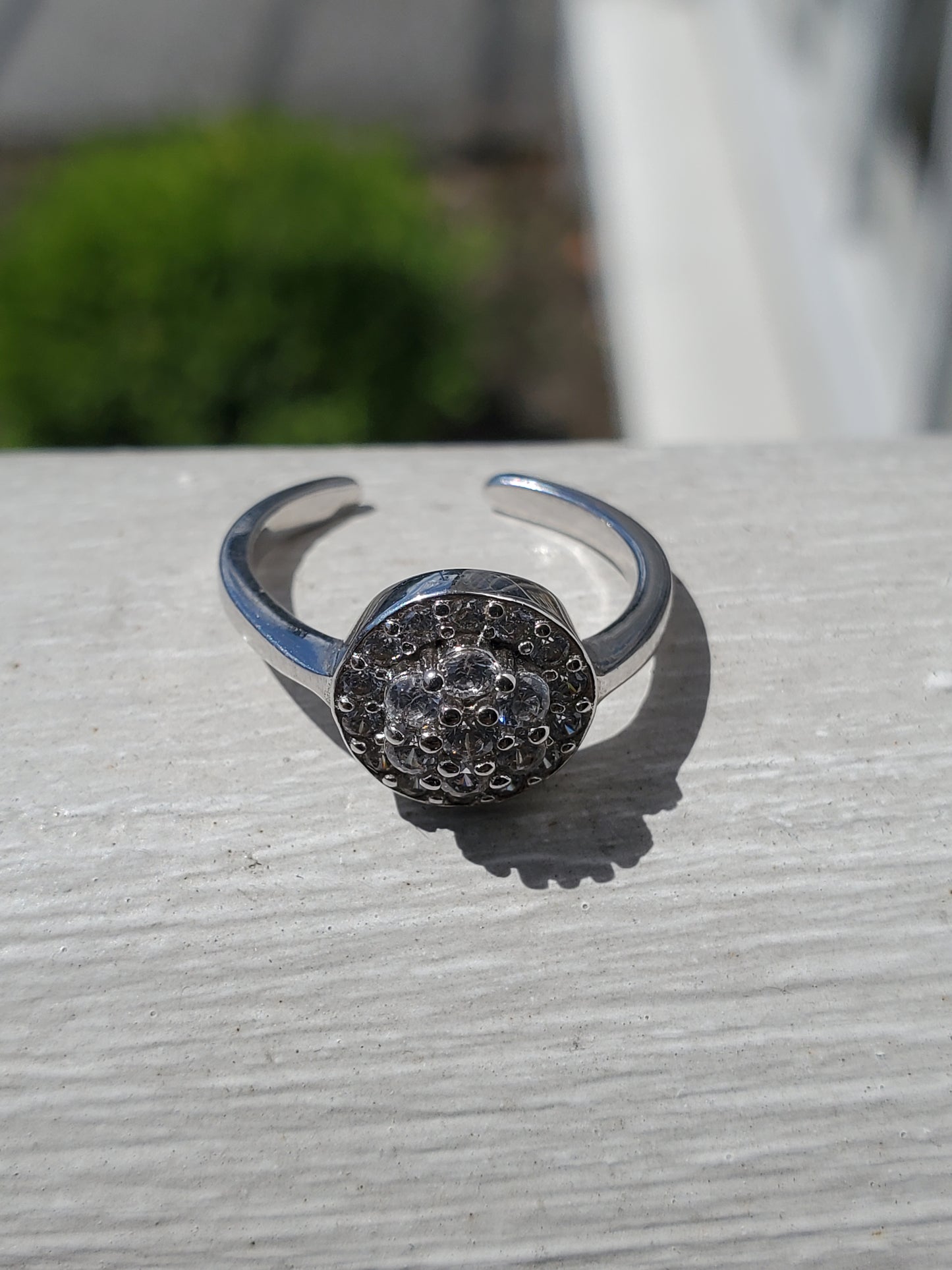 925 Sterling Silver Flower CZ Zirconia Adjustable Toe/ Mid-Finger Ring