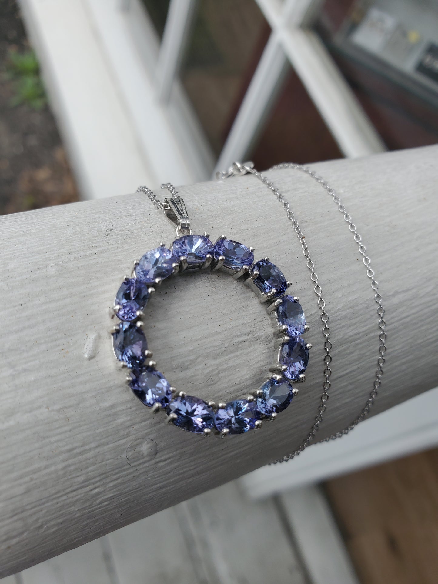 925 Sterling Silver 3 TCW Tanzanite Circle if Life Pendant Necklace