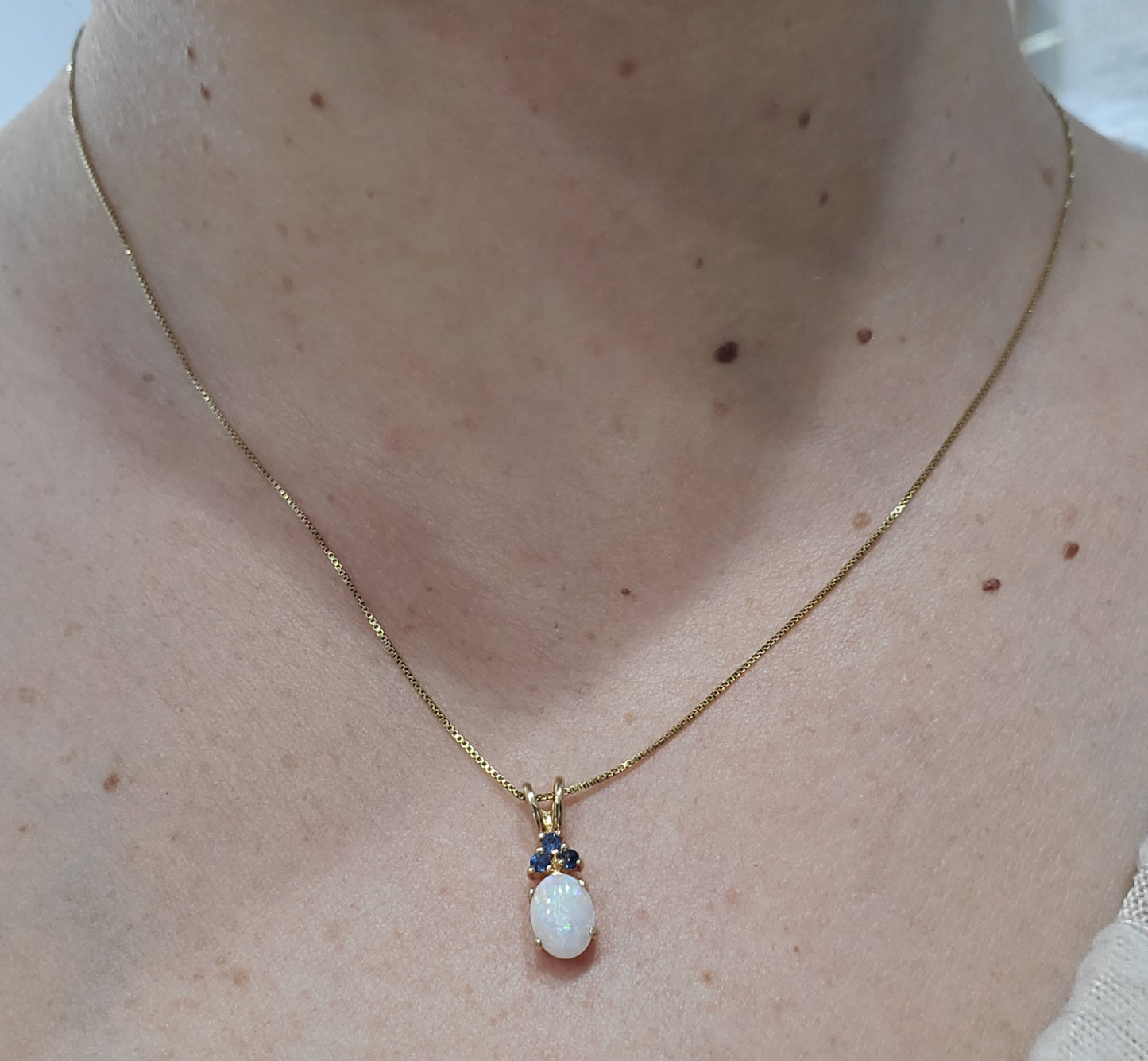 925 Sterling Silver Vermeil Natural Sapphire & Opal Pendant Necklace