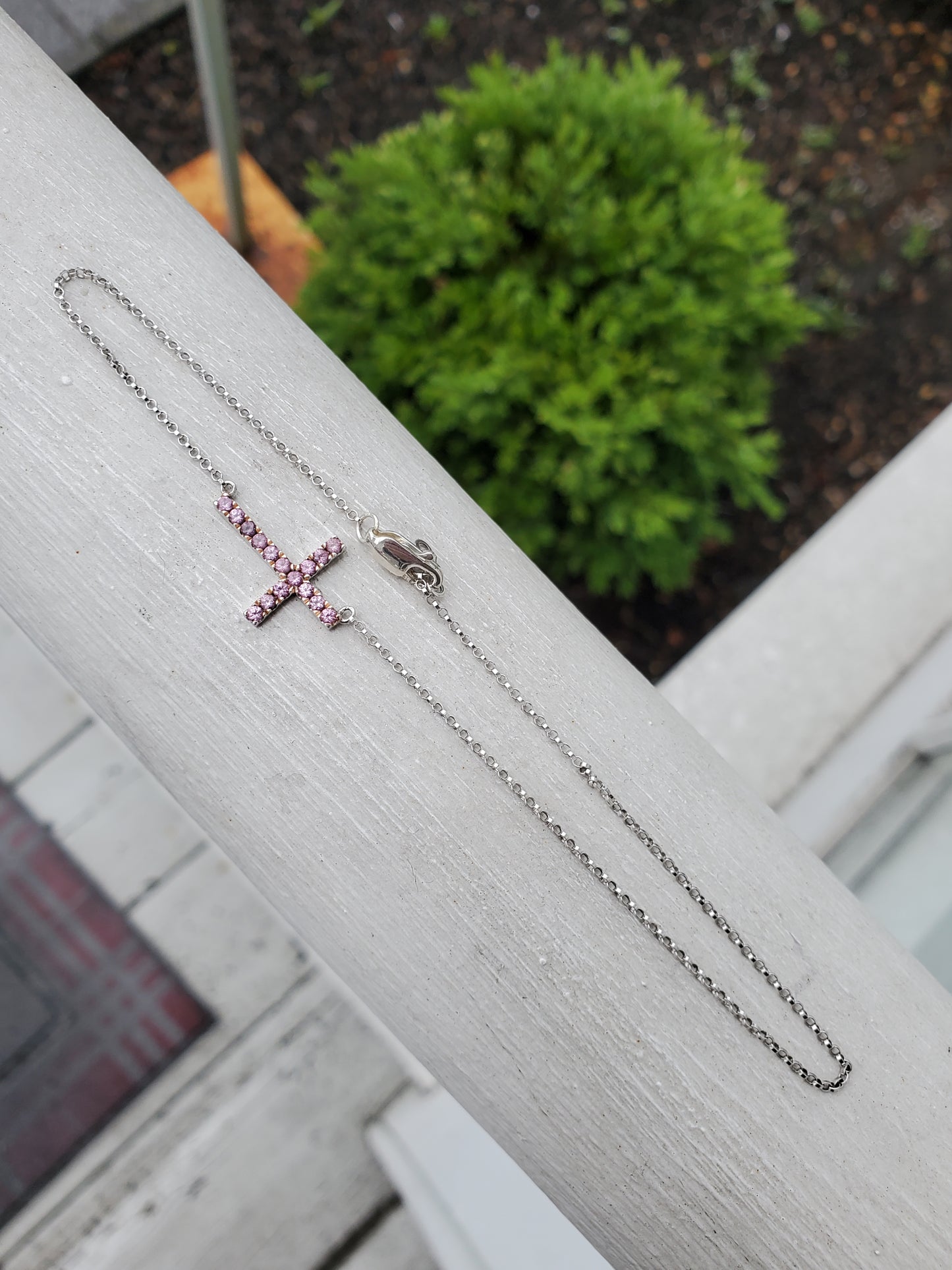 925 Sterling Silver Pink Cross Cable Link Anklet