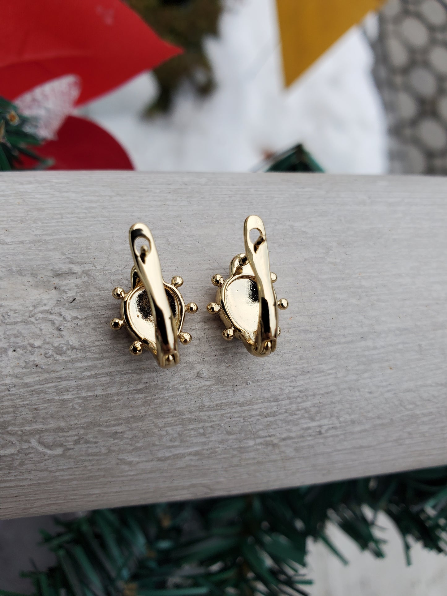 Stainless Steel Gold Plated Red Enamel Lucky Ladybug Earrings