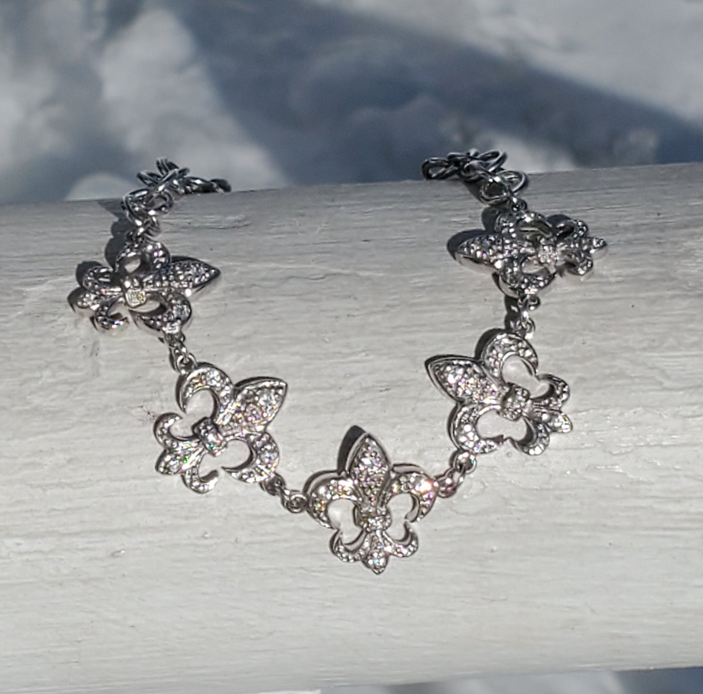 925 Sterling Silver Fleur-de-lis Sparkling CZ Zirconia Bracelet