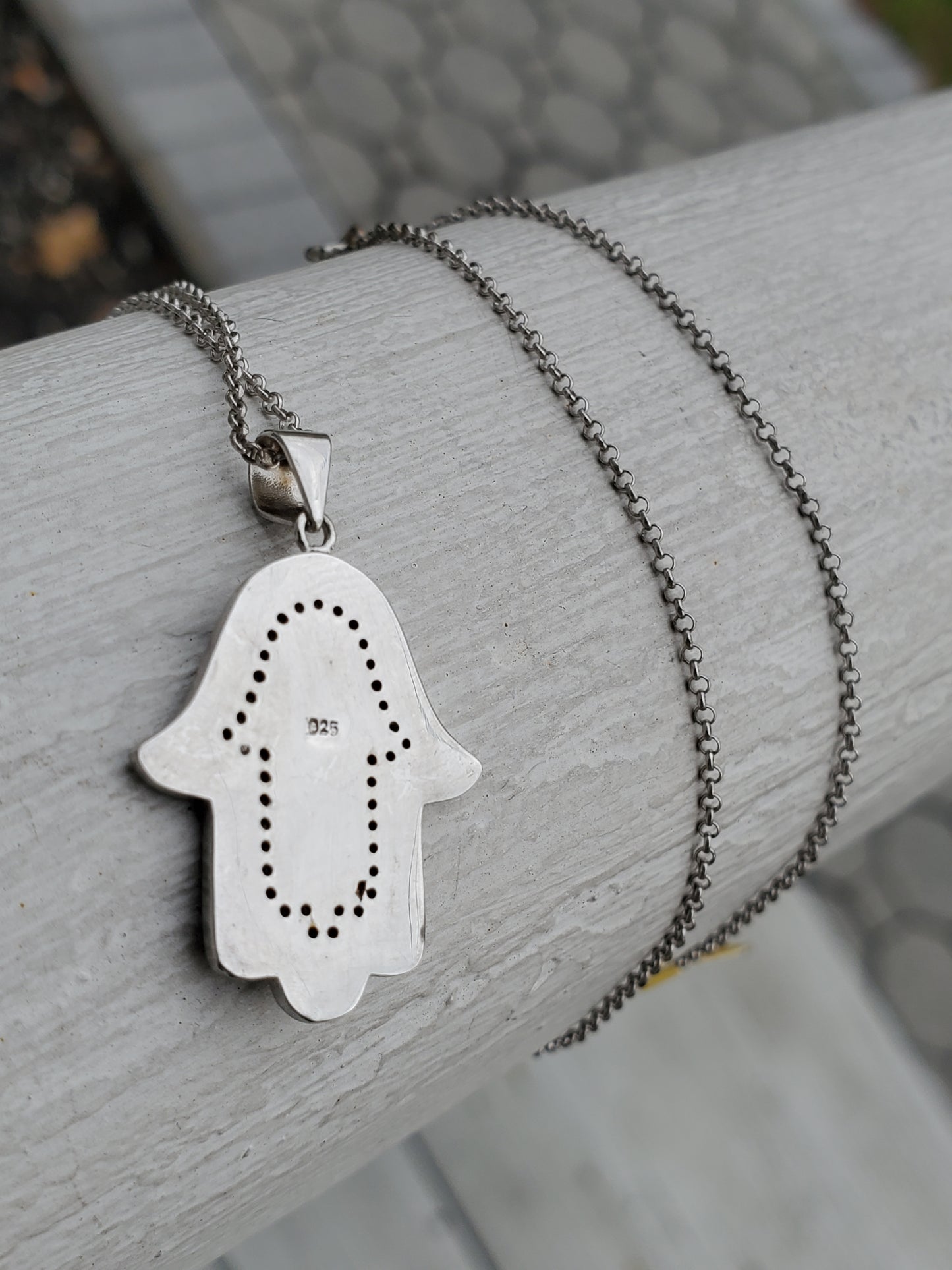 925 Sterling Silver Blue Enamel Hamsa Pendant / Necklace