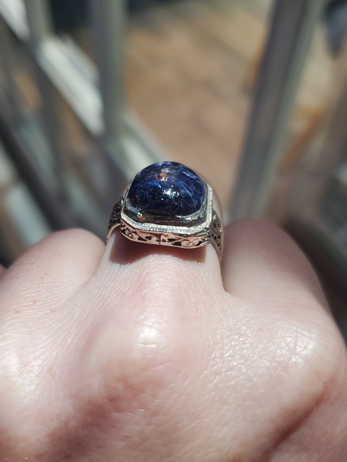 Antique 14k White Gold Sodalite Statement Ring