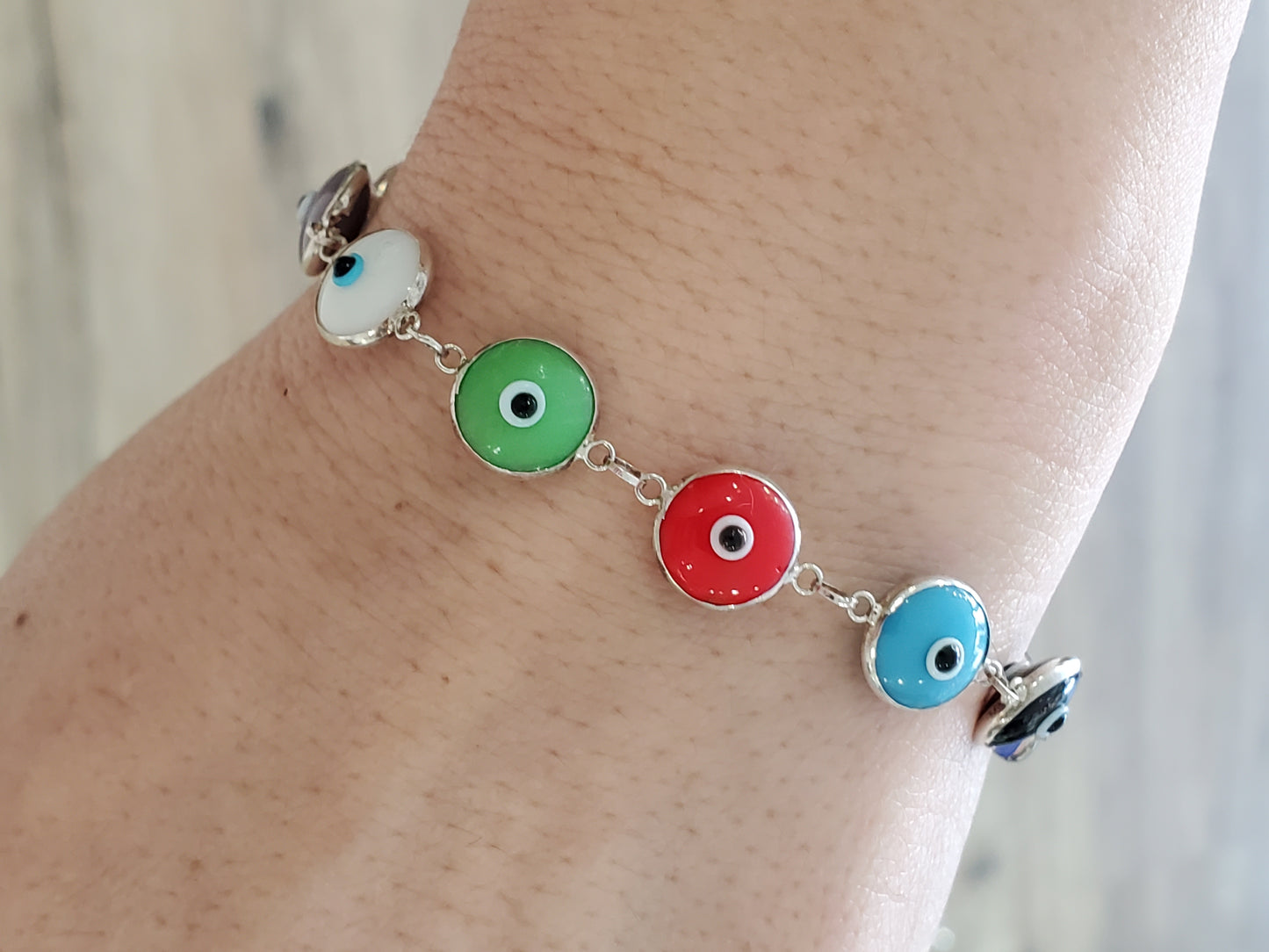 925 Sterling Silver Multi-Color Evil Eye Protection Bracelet