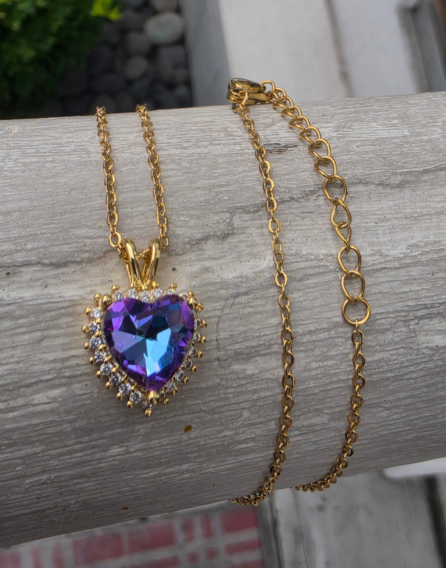 Stainless Steel Gold Plated Mystic Crystal Heart Necklace