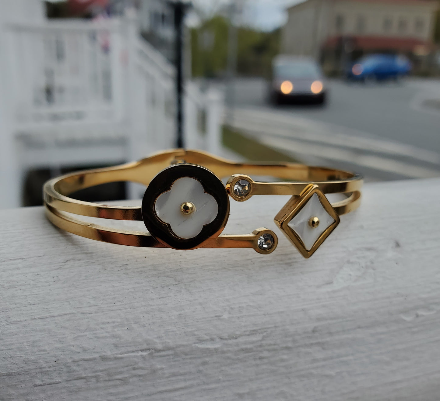 Stainless Steel Vermeil LV lookalike design Bangle Bracelet 7”