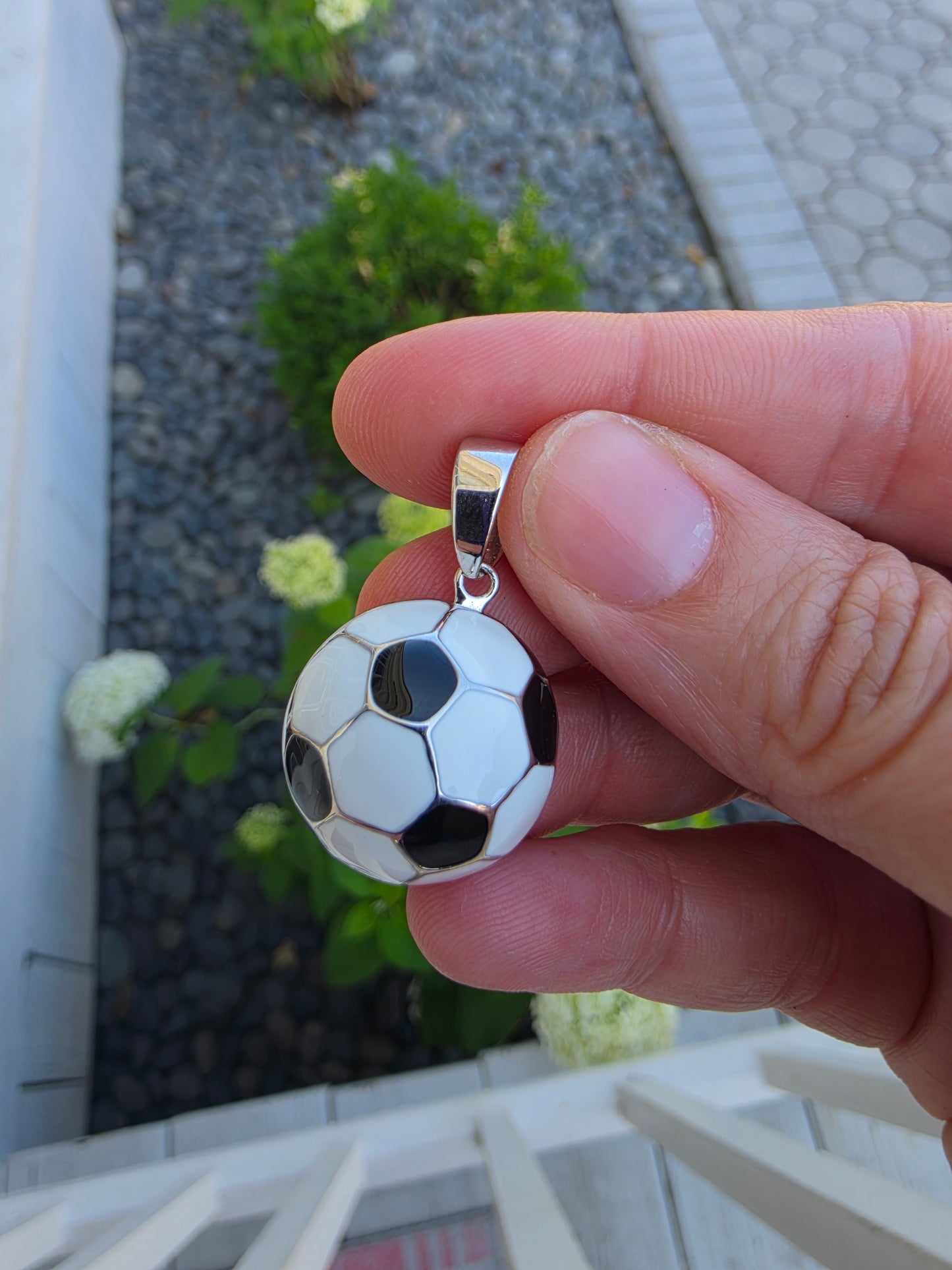 925 Sterling Silver Soccer Ball ⚽️ w/ black & white enamel charm pendant