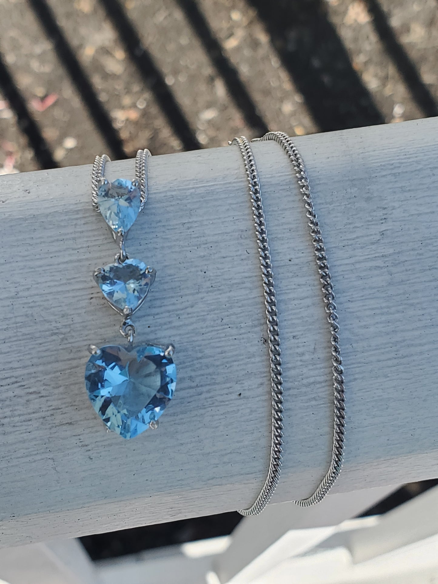 925 Sterling Silver "Ice Queen" 3-Tier Blue Topaz Heart Drop Necklace