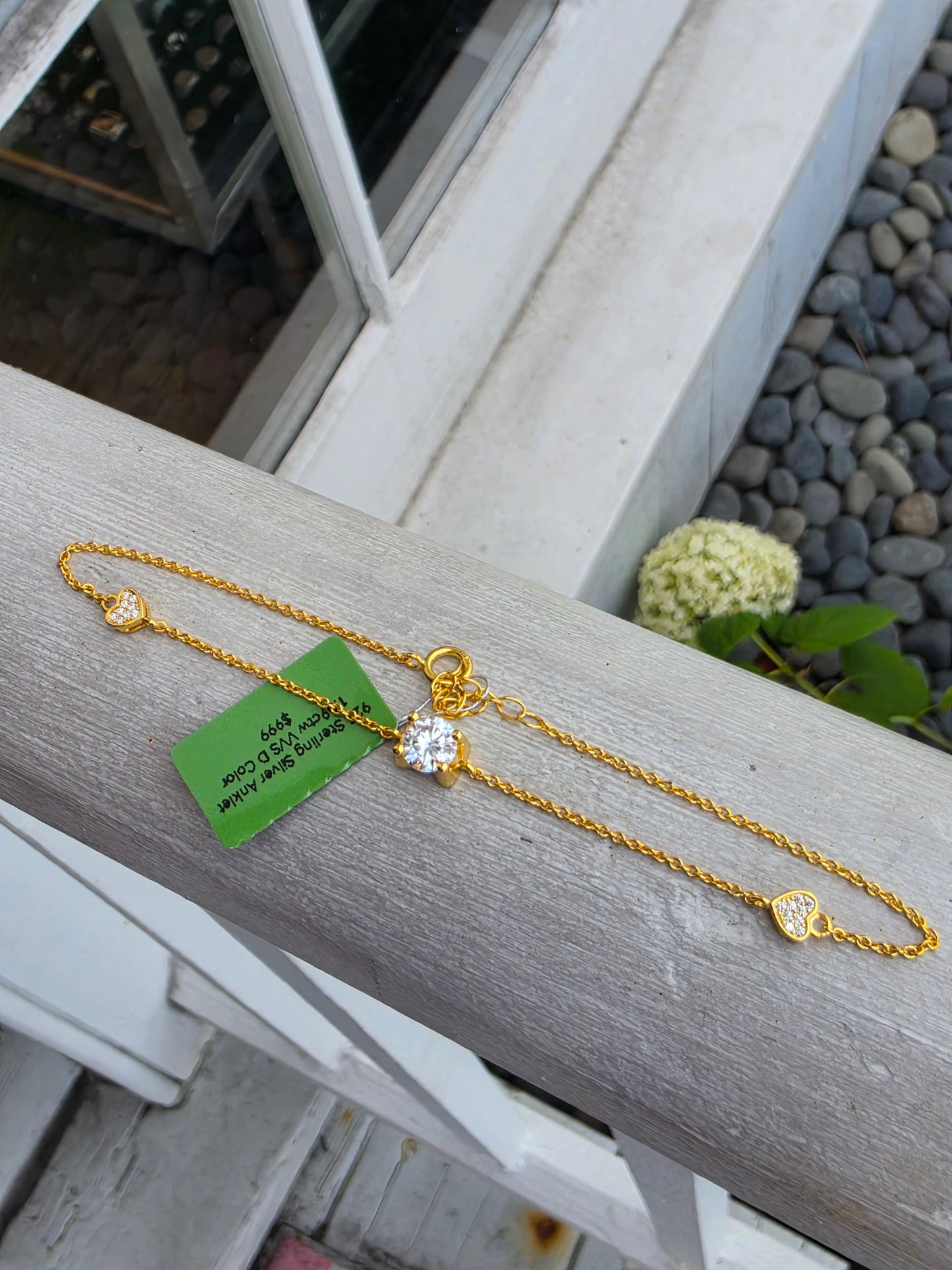 925 Sterling Silver 18k Gold Vermeil Moissanite Diamond Anklet