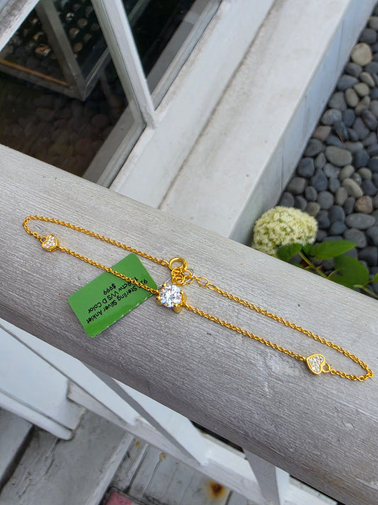 925 Sterling Silver 18k Gold Vermeil Moissanite Diamond Anklet