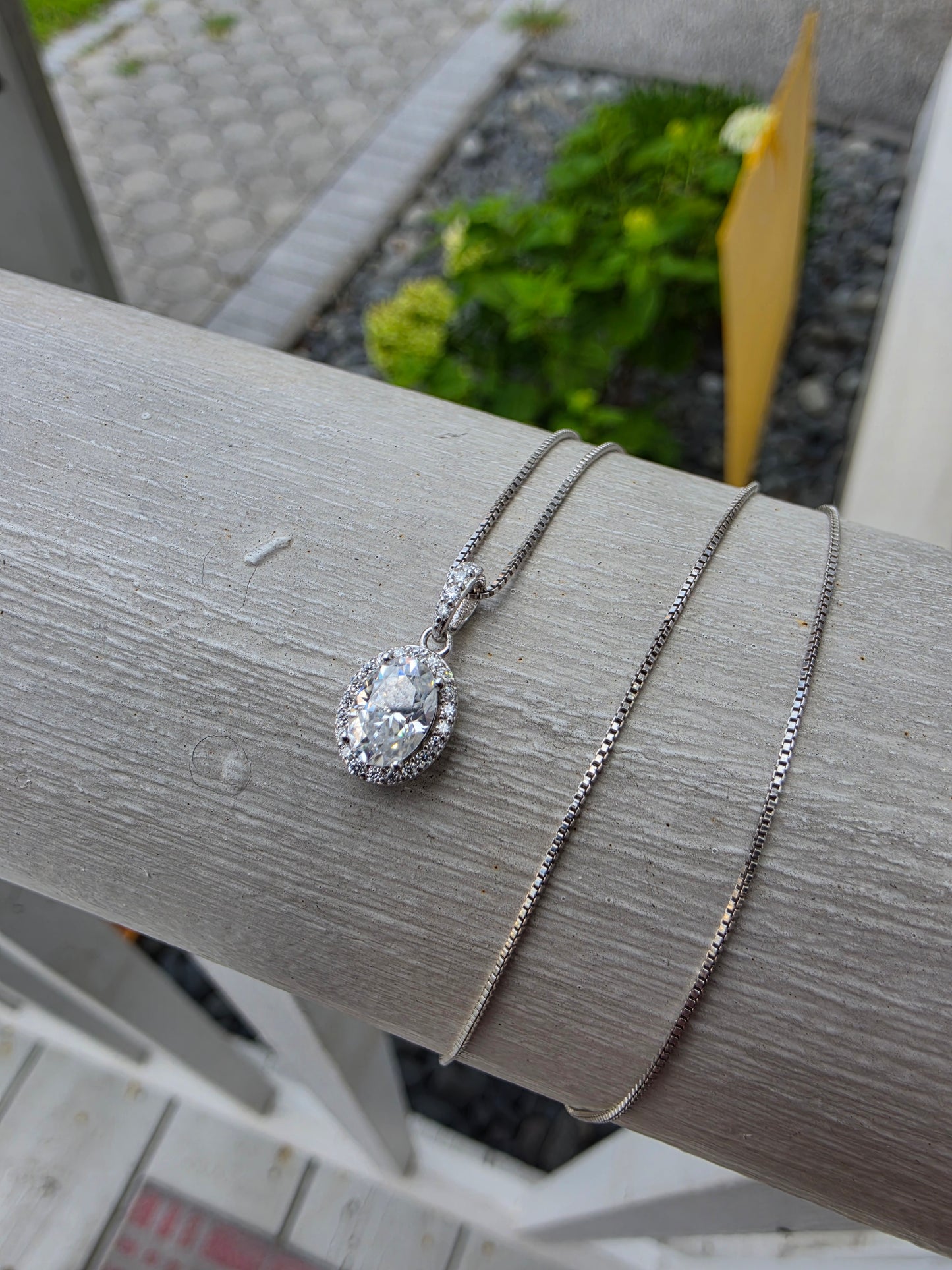 925 Sterling Silver Oval Moissanite Oval Halo Necklace & Earring Gift Set