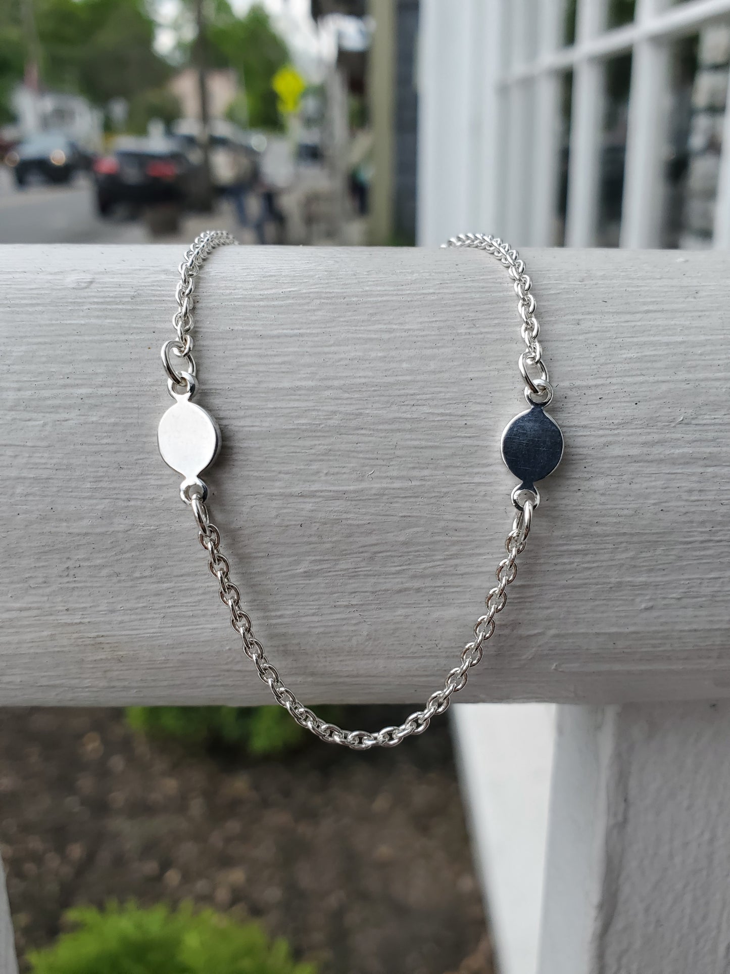 925 Sterling Silver Oval Signet Charm Anklet / Ankle Bracelet 9.75”