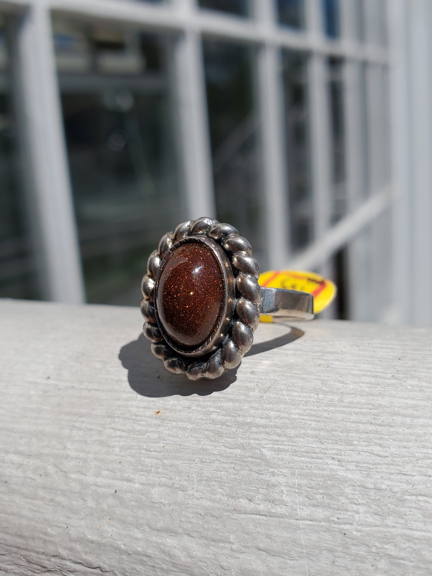 925 Sterling Silver Sparkling Brown Oval Sandstone Ring