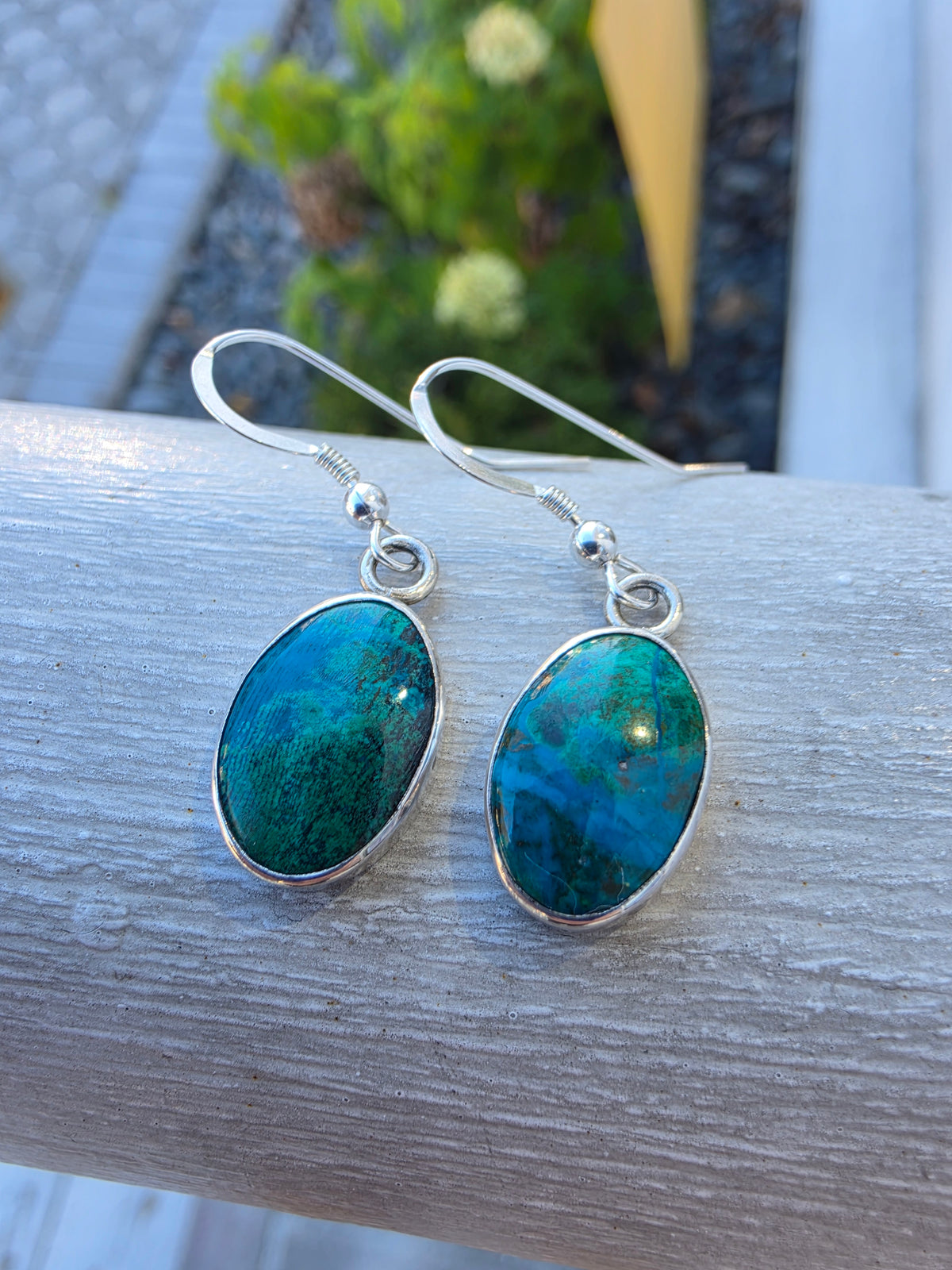 950 Silver Copper Turquoise French Earwire Dangle Earrings