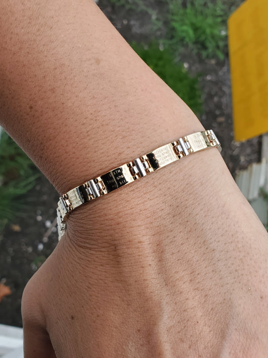 14k Solid Gold Two-Tone Ladies Religious 10-Commandments Bracelet