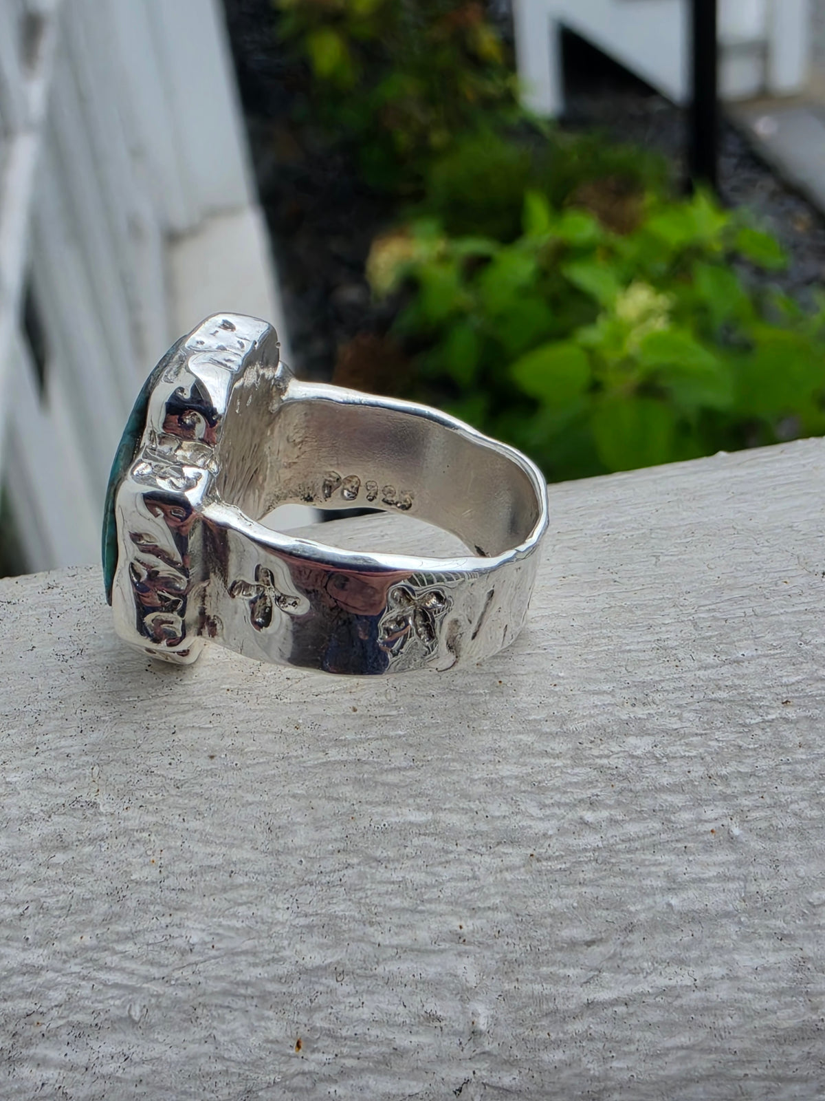 925 Sterling Silver Designer PAZ Natural Turquoise Cross Stone Ring