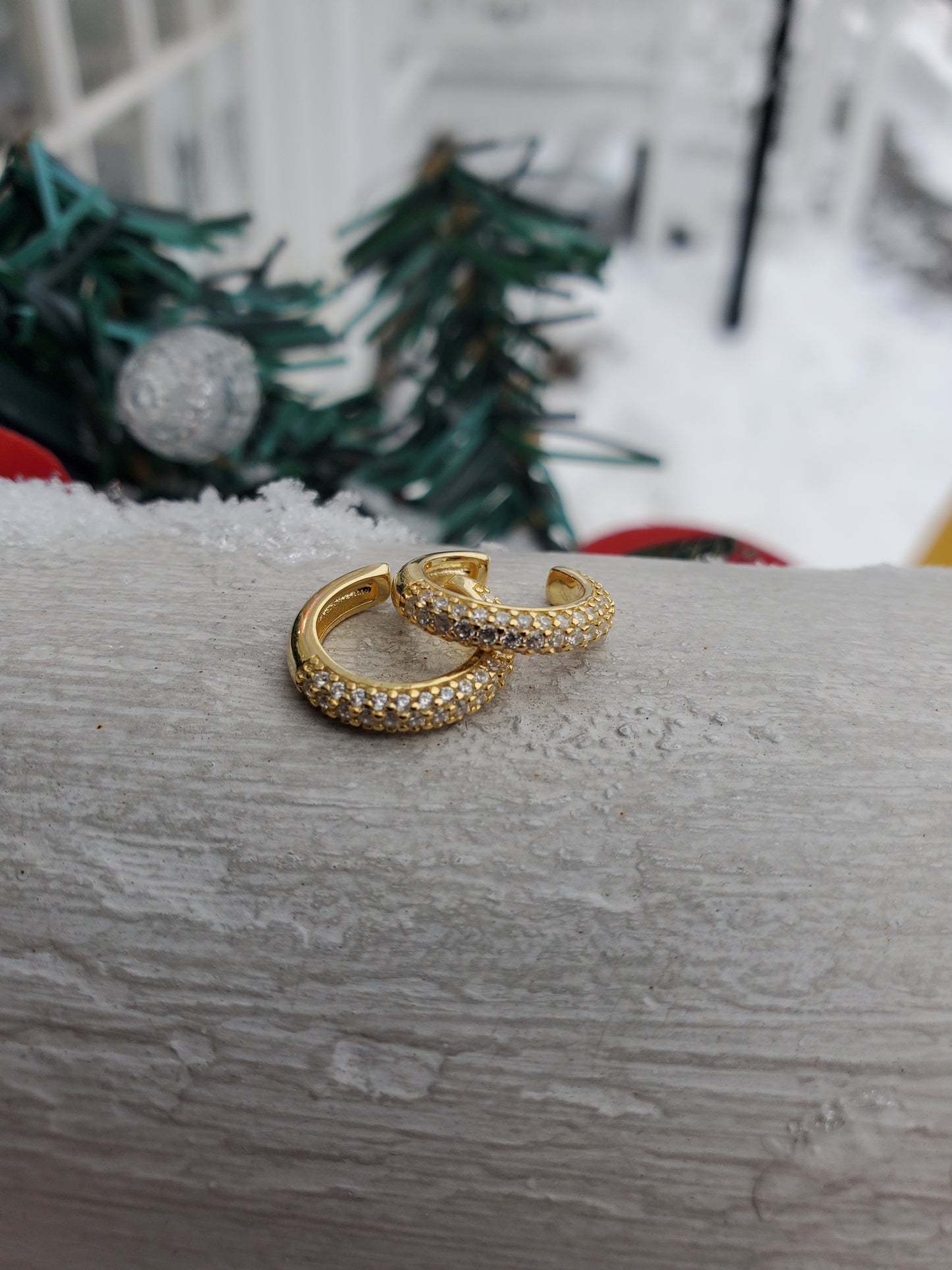 925 Sterling Silver Vermeil Pave Set Zirconia CZ Ear Cuff Earrings