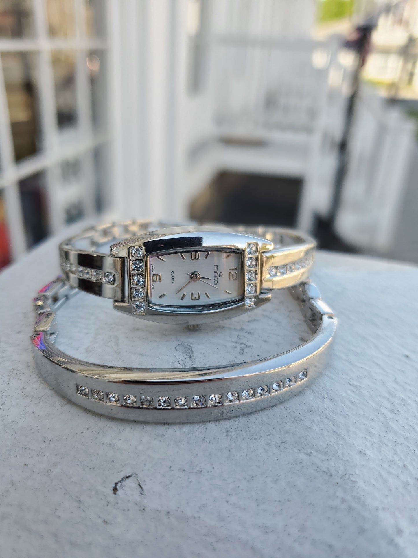 Minco Stainless Steel & Silver Plated Watch & Bracelet Gift Set