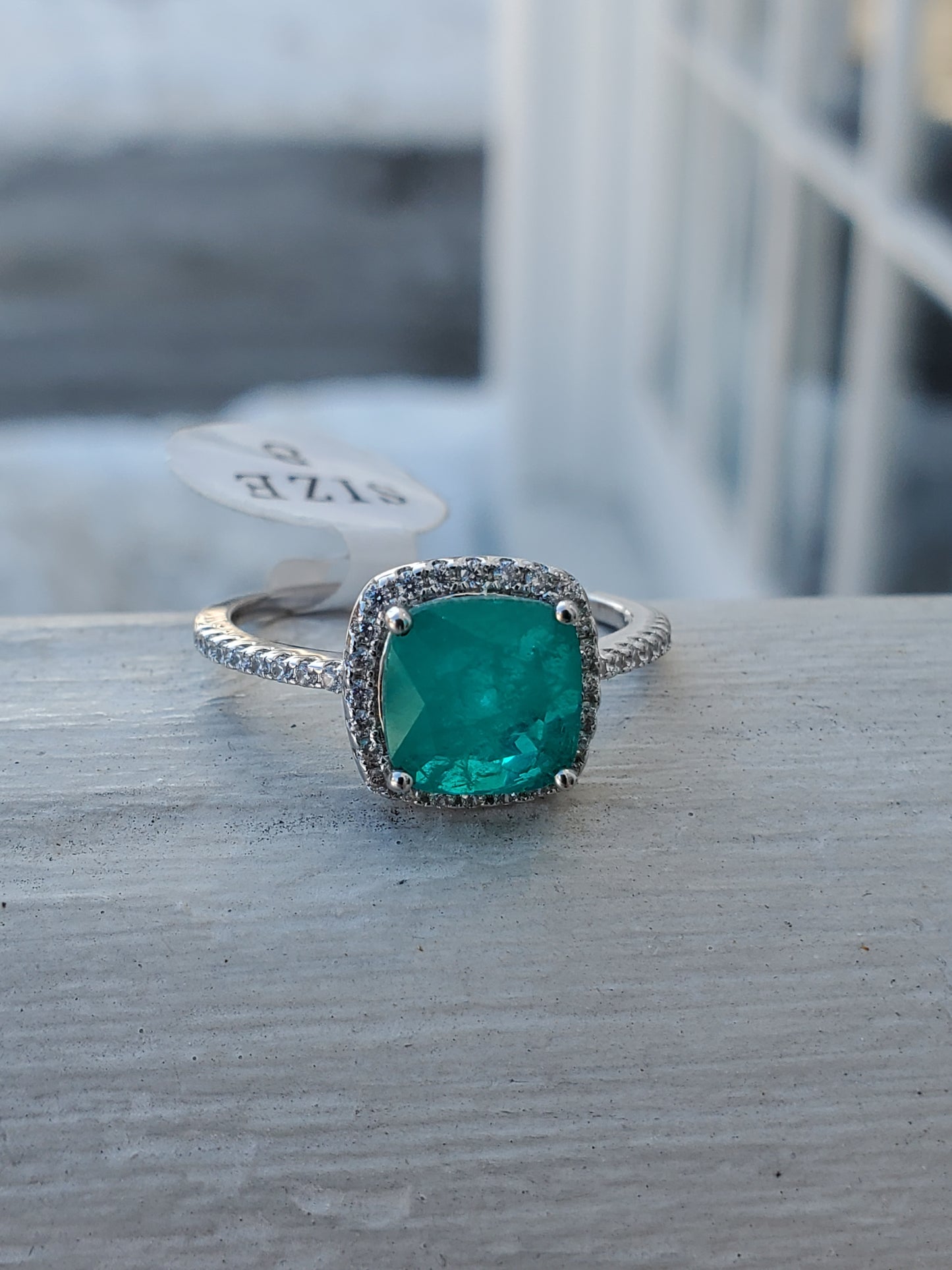 925 Sterling Silver 1.00 ct Lab-Created Cushion Cut Emerald & Zirconia CZ Halo Ring