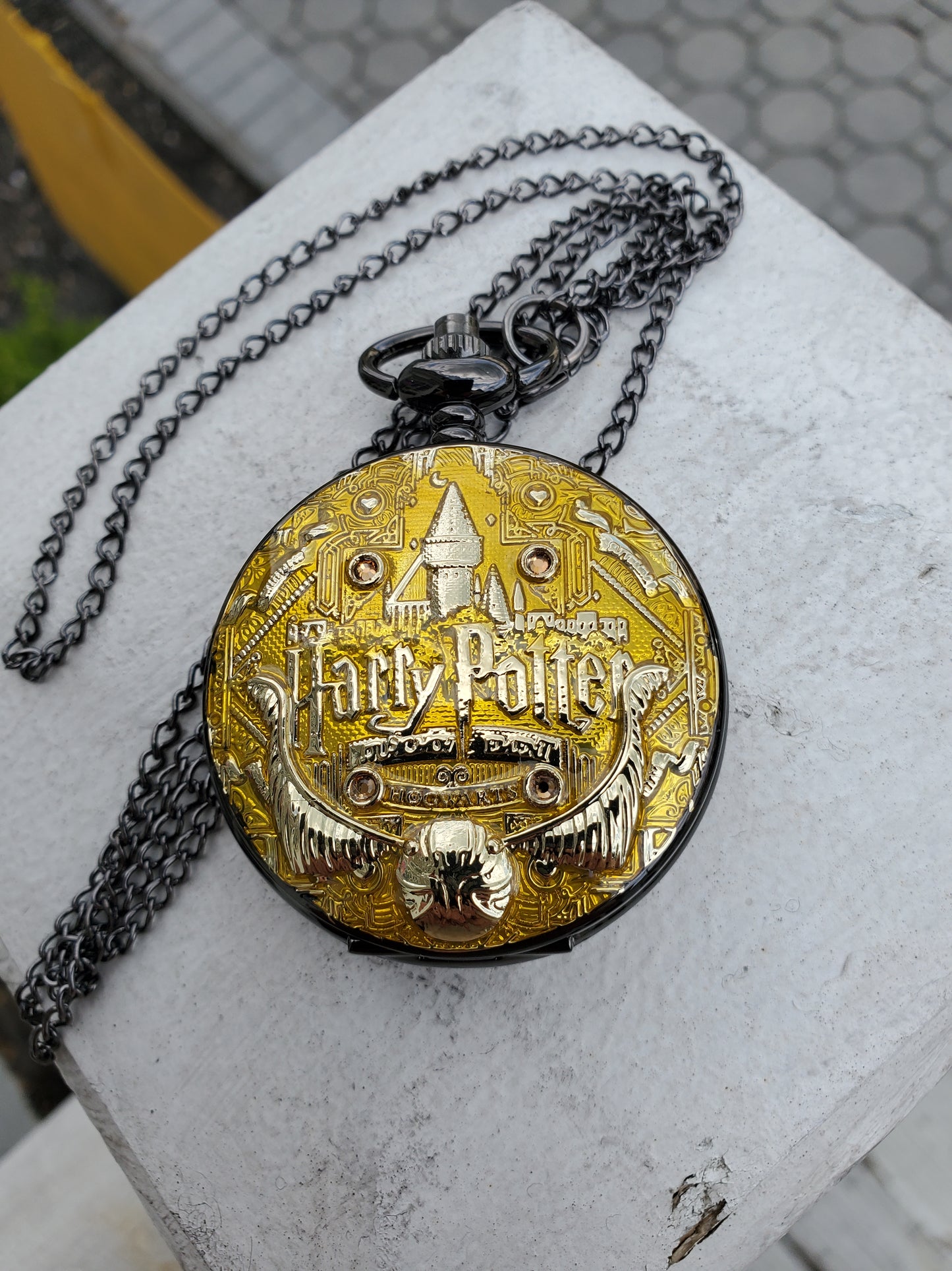 Oxydized Black Stainless Steel Harry Potter Golden Snitch Hogwartz Deathly Hallows Pocketwatch
