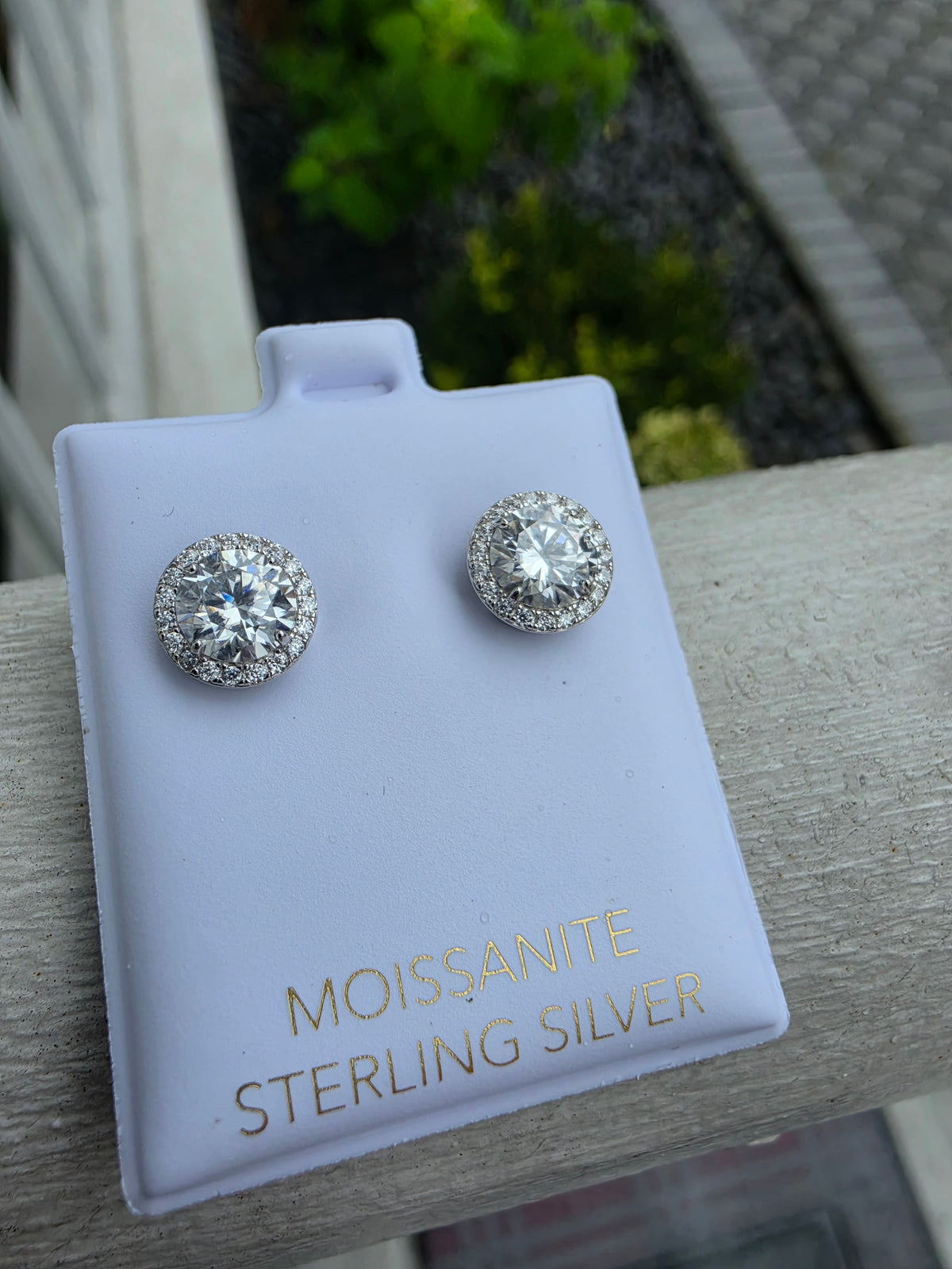 925 Sterling Silver 6.5mm 2tcw Round Moissanite Halo Stud Earrings