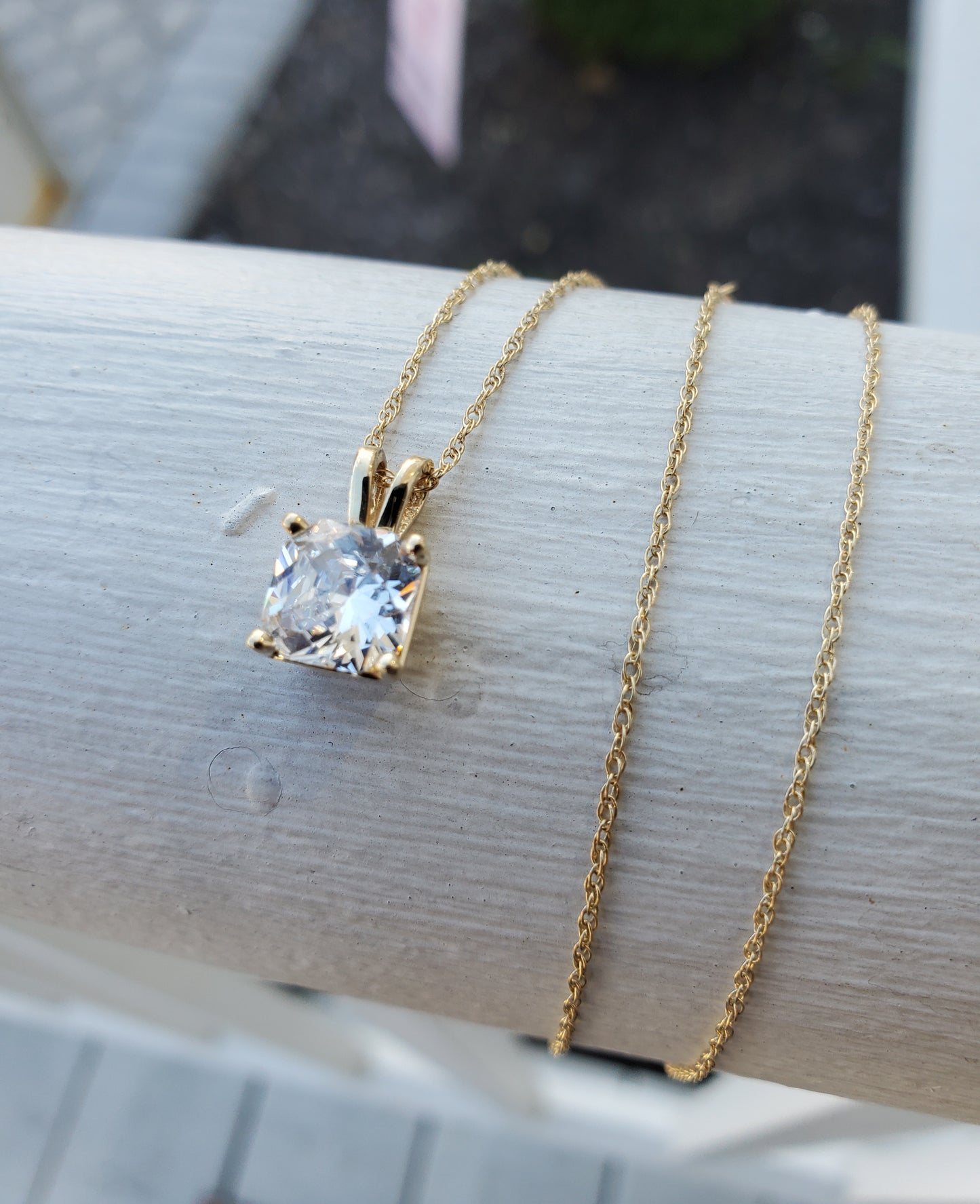 14k Solid Gold 2ct Cushion Cut Zirconia Solitare Statement Necklace