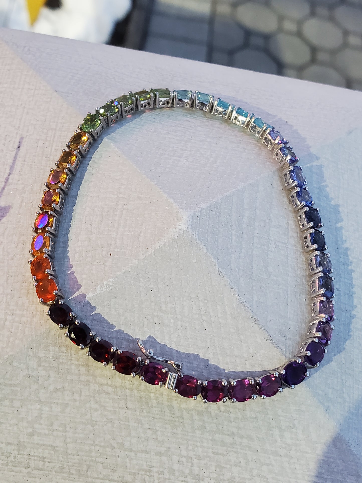 925 Sterling Silver Multi-Color Rainbow🌈 Gemstone Tennis Bracelet 8"