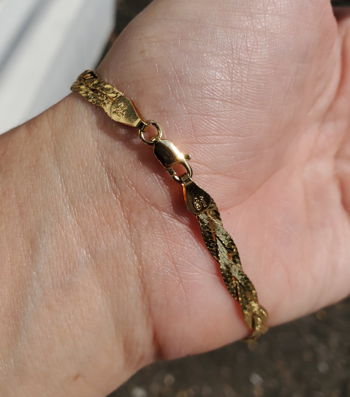 925 Sterling Silver Vermeil Braided Shiney Herringbone Bracelet