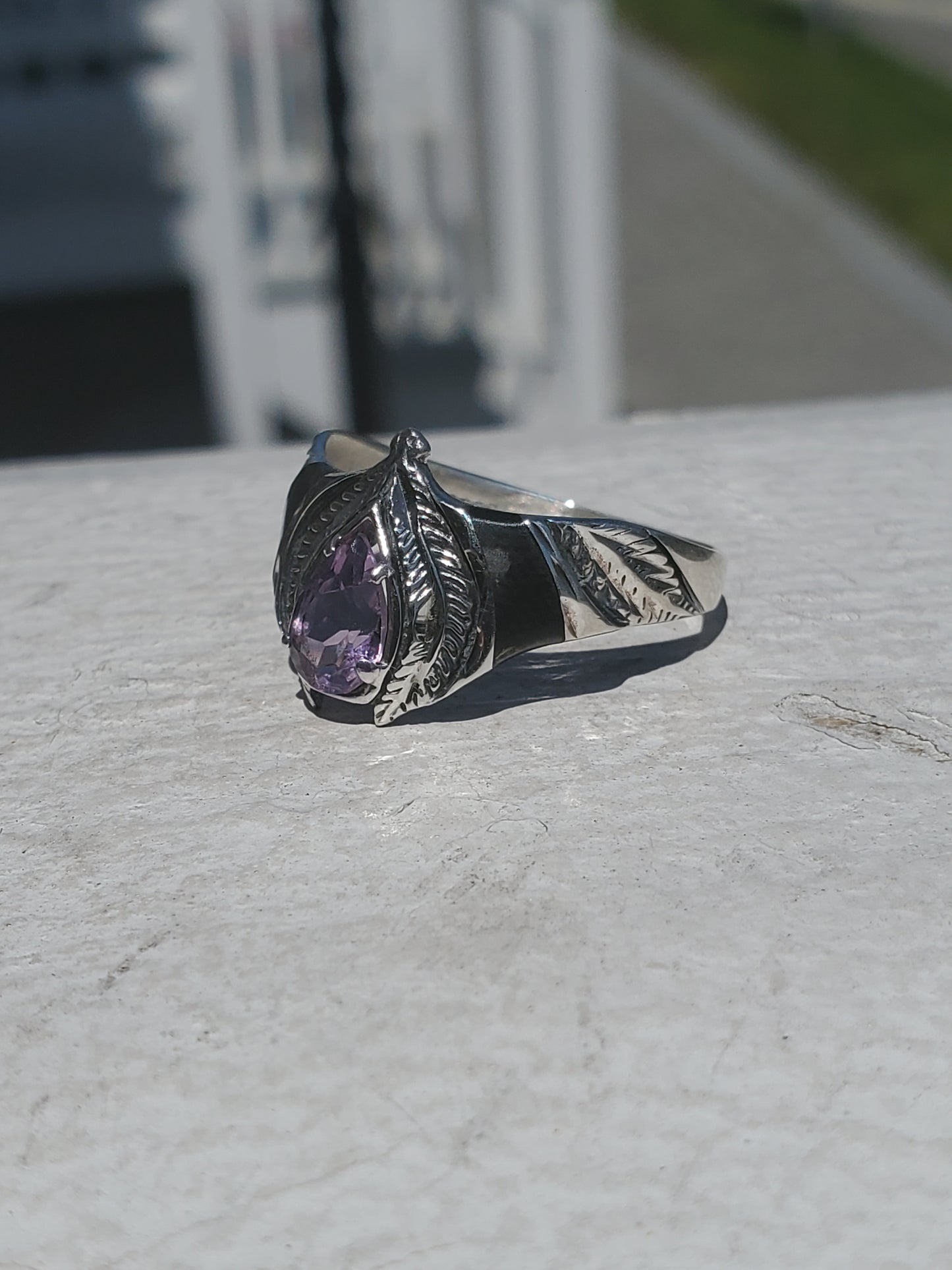925 Sterling Silver Vintage Amethyst & Black Onyx Crown Ring