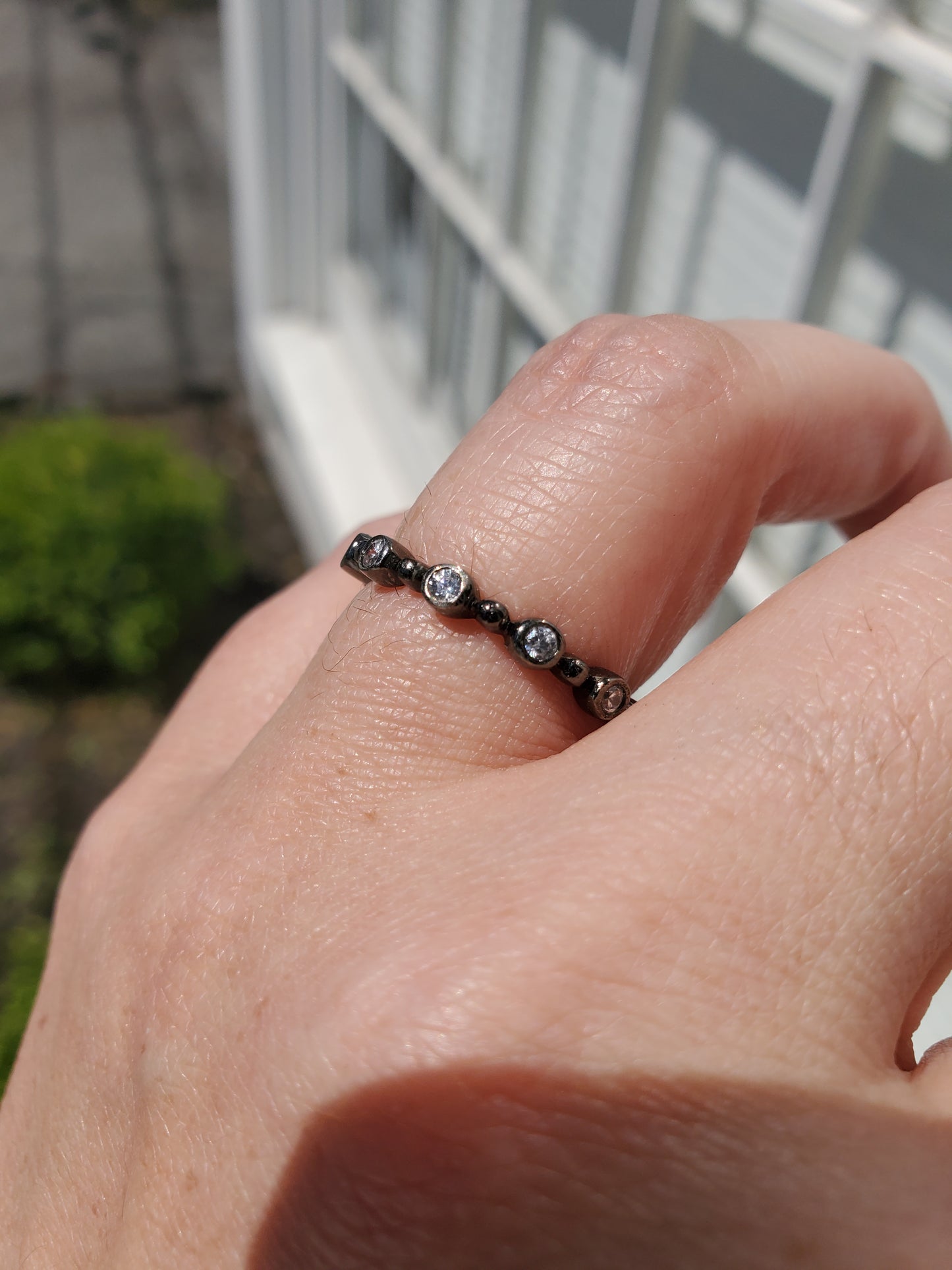 925 Sterling Silver Oxydized Bezel Set Zirconia CZ Eternity Band Ring