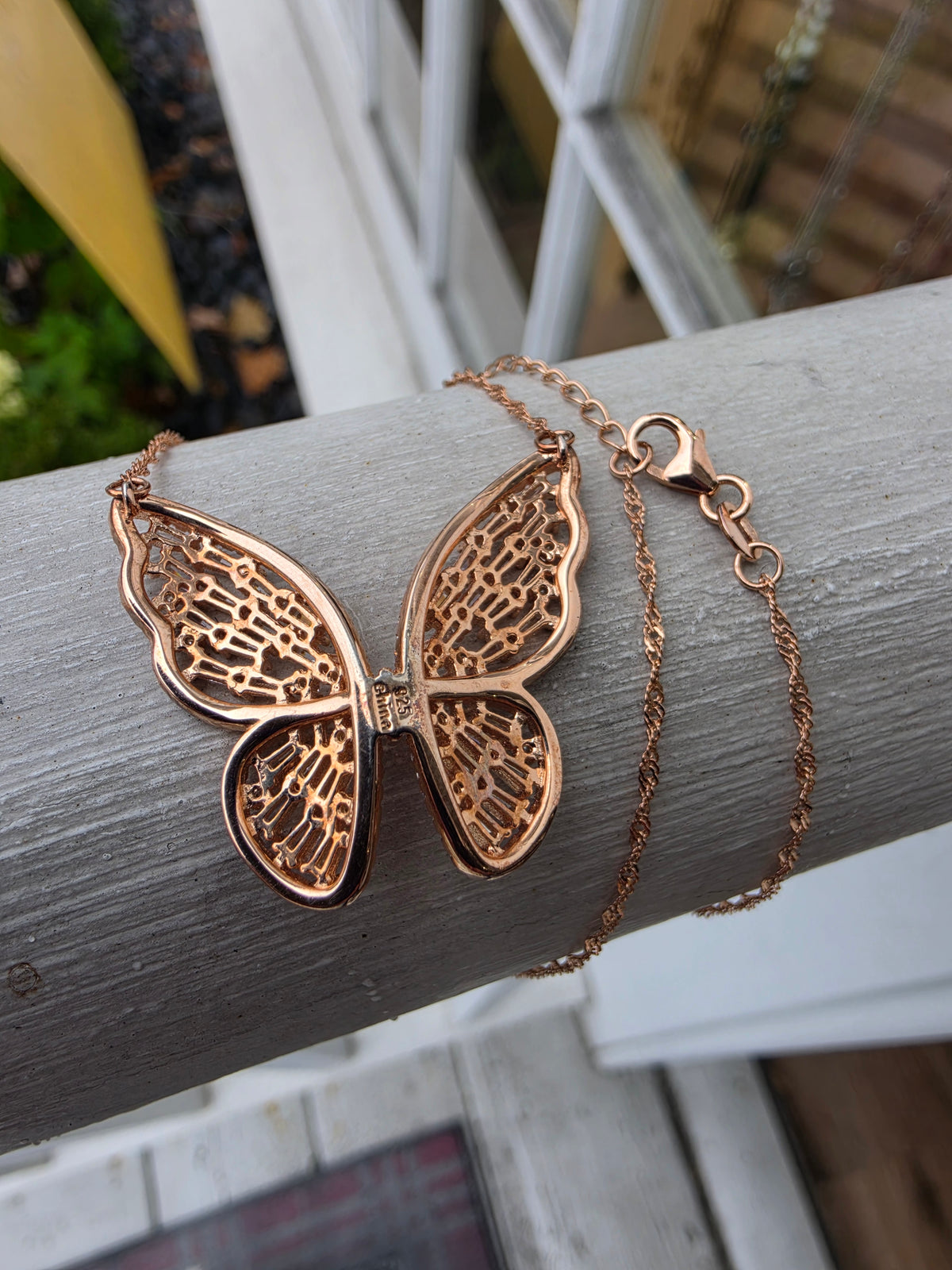 925 Sterling Silver Vermeil Sparkling Baguette Zirconia Butterfly Necklace