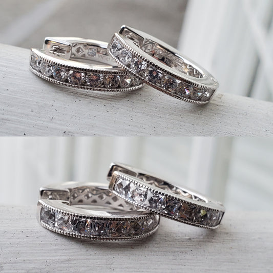 925 Sterling Silver Ladies Reversible Thick Zirconia Huggie Hoop Earrings