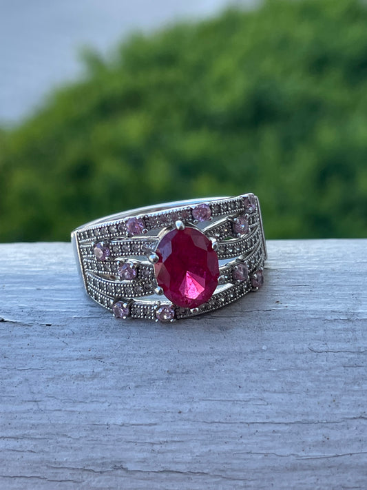 Stauer 925 Sterling silver ruby and pink zirconia cluster ring