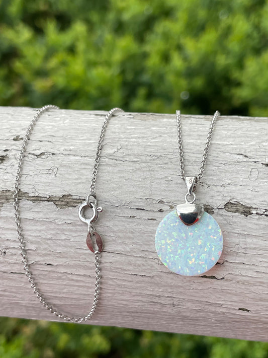 Petite 925 Sterling silver opal disc necklace