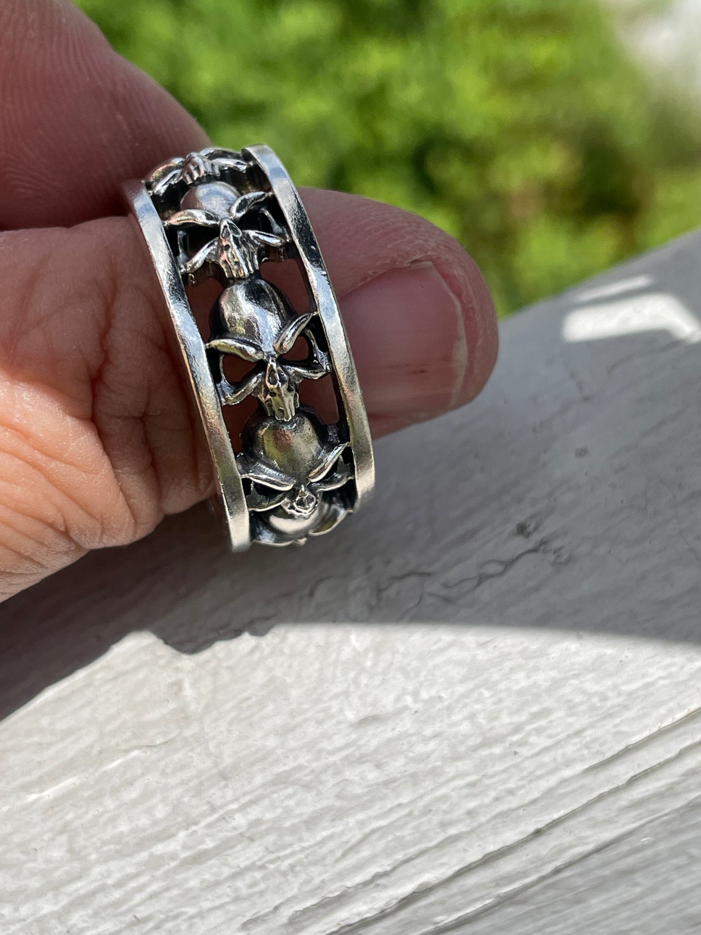 Designer Masy heavy 925 sterling silver skull eternity band ring